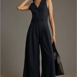 MAEVE AVERY PINSTRIPE WIDE-LEG JUMPSUIT